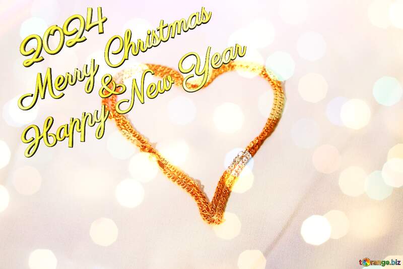 New years gift gold chain. Card lettering Merry Christmas and  Happy New Year №3573