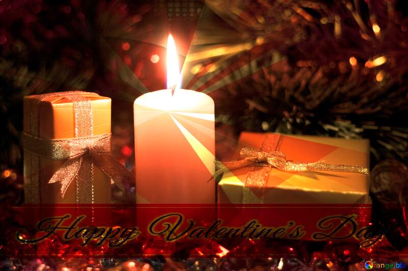 Romantic evening Candle and gifts. Greeting card for Happy Valentine`s Day №6683