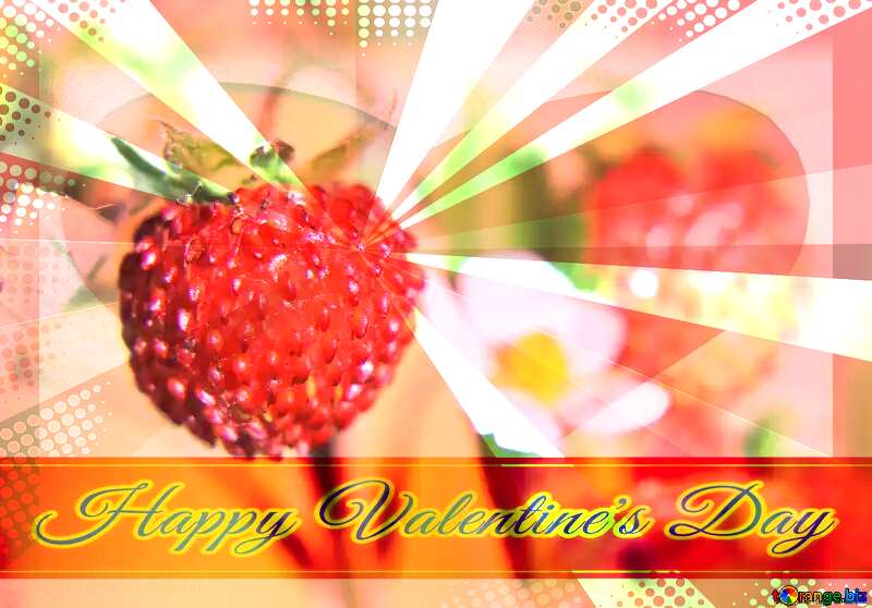 Strawberries with flower Greeting card retro style background Lettering Happy Valentine`s Day №26015