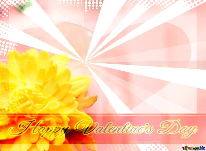 Yellow flower of foamirana Greeting card retro style background Lettering Happy Valentine`s Day №48635