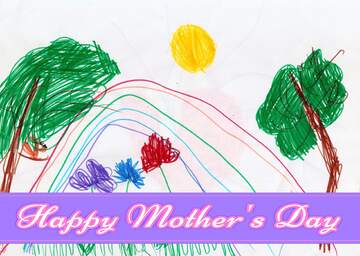 FX №171342 Children`s drawing a rainbow and flowers Pretty Lettering Happy Mothers Day