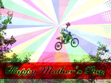 FX №171650 Jump  at  springboard. Retro style card for Happy Mother`s Day with Colors rays