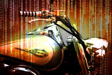 FX №171972 Moto honda Red Digital technology background with binary code