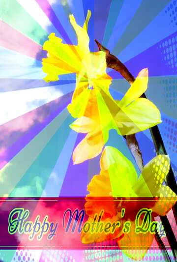 FX №171593 Spring bouquet Retro style card for Happy Mother`s Day with Colors rays