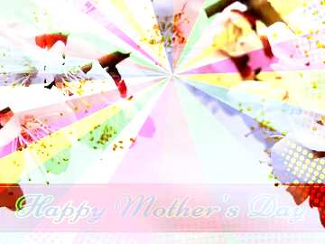 FX №171601 Spring flowers on the tree Retro style card for Happy Mother`s Day with Colors rays