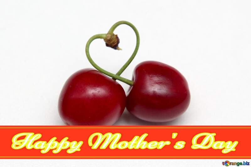 Cherry berries on a white background isolated Pretty Lettering Happy Mothers Day №46245