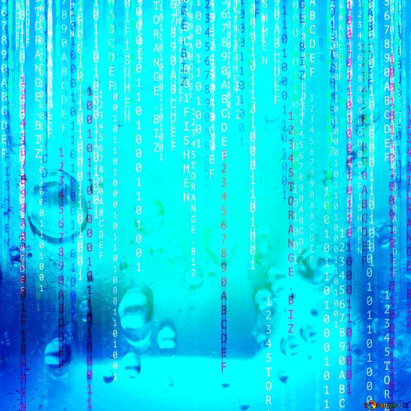 Digital matrix style background with Drops of dew on glass №49671