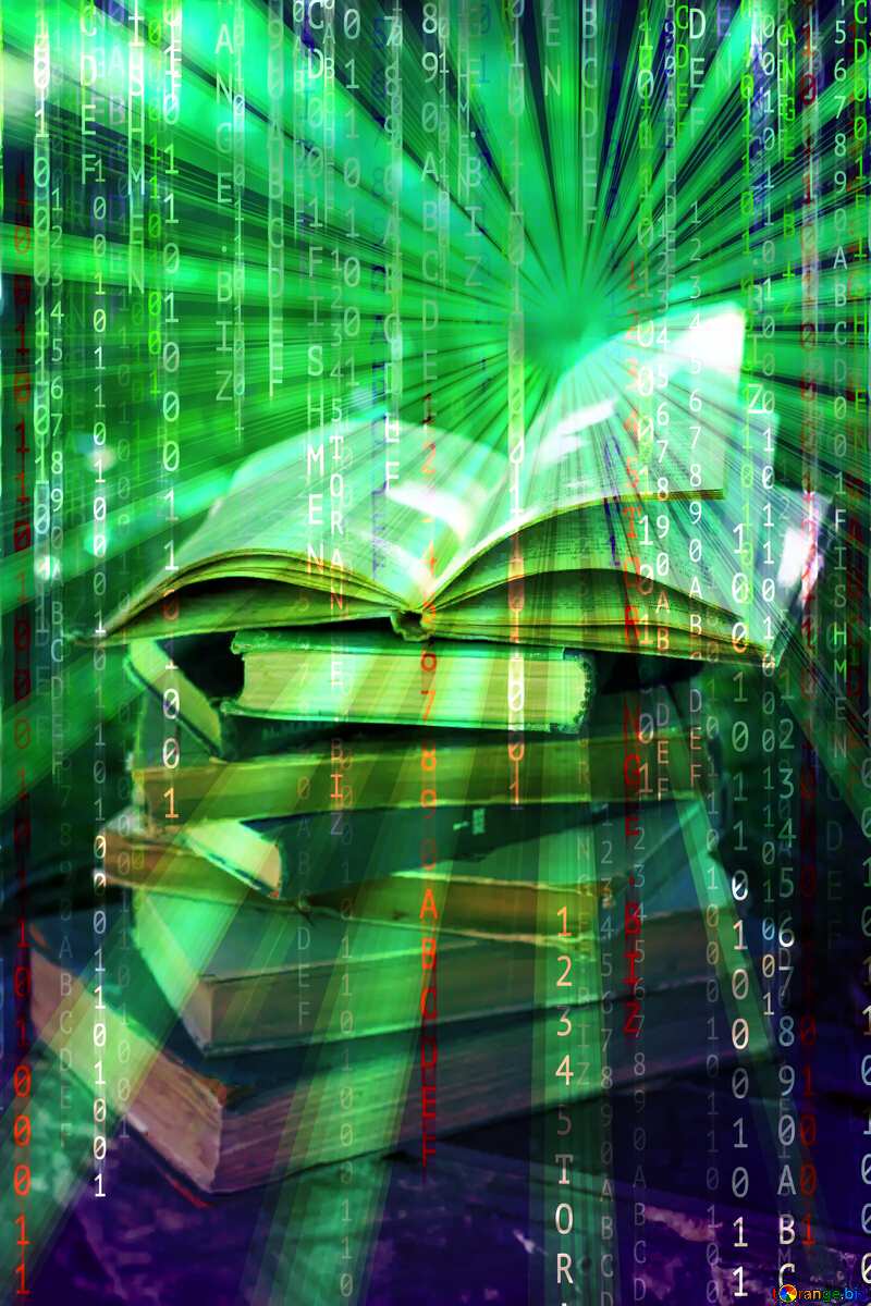 Many books Digital matrix style background overlay Rays of sunlight №34913