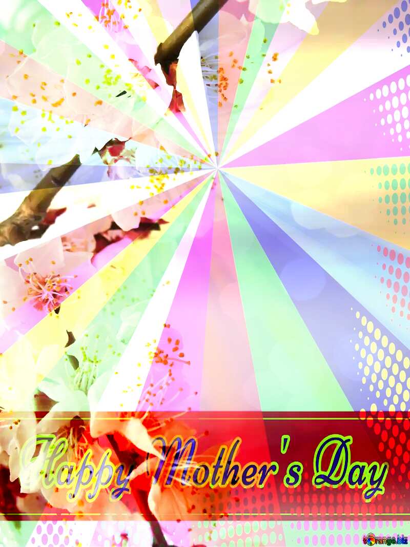 The tree blooms in spring Retro style card for Happy Mother`s Day with Colors rays №30030