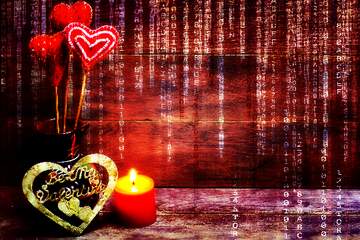FX №172014 Love background with candles Red Digital technology background with binary code