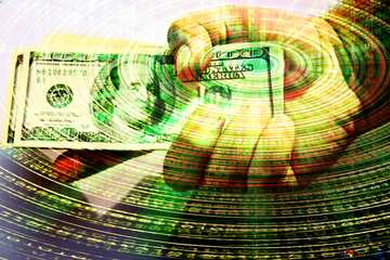 FX №172932 Bundle of dollars in the hands of Technology  Futuristic background