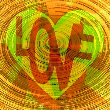 FX №172523 digital yellow orange heart with red love written in it