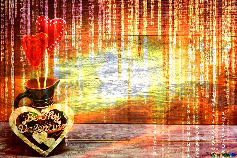 Love background with a heart of gold Red Digital technology background with binary code №49221