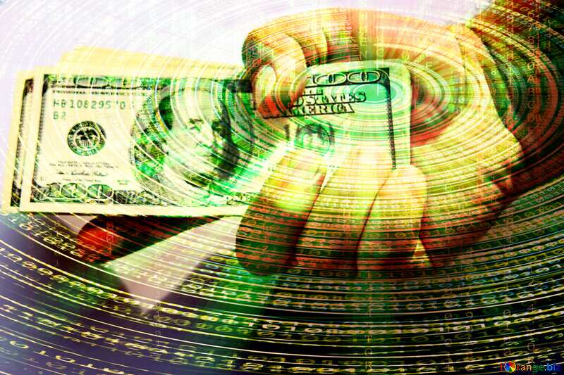 Bundle of dollars in the hands of Technology  Futuristic background №1526
