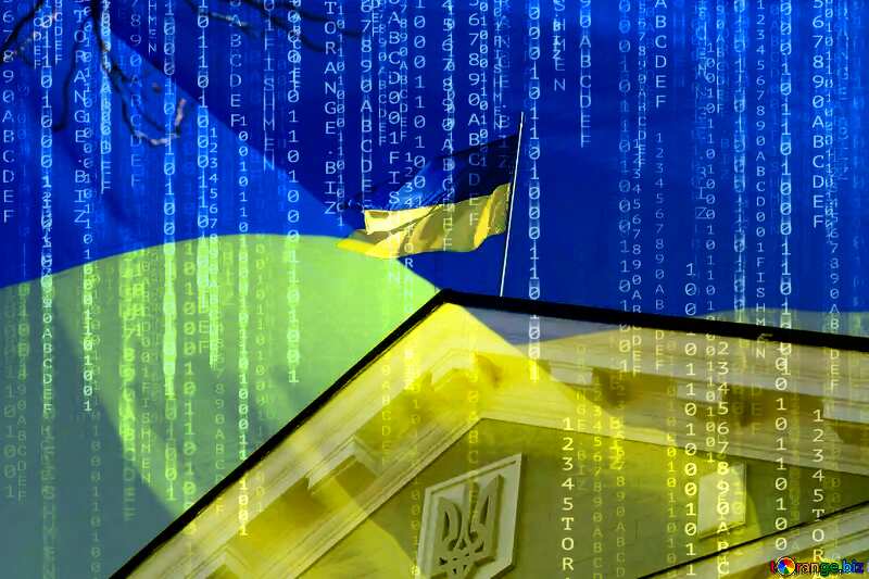 Flag of Ukraine over the building Ukrainian hackers №42032