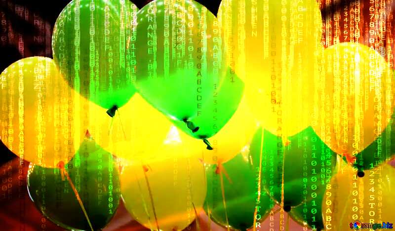 Green balloons Red Digital technology background with binary code №48849