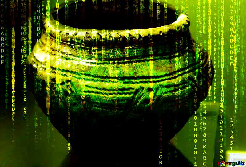 Vintage antique pot on Digital enterprise matrix style background №43808