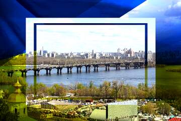 FX №174603 The bridge across the Dnieper River in Kiev Ukrainian illustration template frame