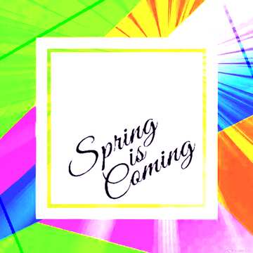 FX №174785 Colorful illustration template frame with Rays of sunlight and Lettering Spring is Coming