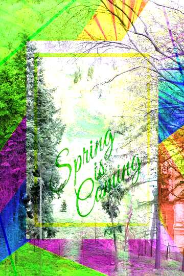 FX №174790 Early spring in the City Park Colorful illustration template frame with Rays of sunlight and...