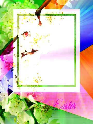 FX №174714 The tree blooms in spring Colorful card template frame with Inscription Happy Easter on Background...