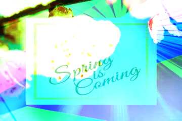 FX №174854 Spring drops Colorful illustration template frame with Rays of sunlight and Lettering Spring is...
