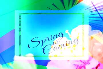 FX №174917 Spring flower background for desktop template card frame with inscription Spring is Coming