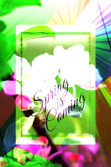 FX №175422 Macro flower Apple template card frame with inscription Spring is Coming