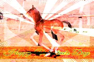 FX №176757  Funny horse Foal on background Lettering Happy Valentine`s Day