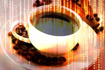 FX №176593 Hot coffee on Digital technology background with binary code