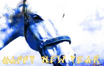 FX №176035 White Horse Christmas blue background