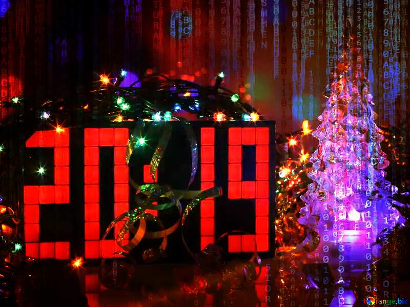 2019 New Year greetings card background  with binary code Digital technology №48255
