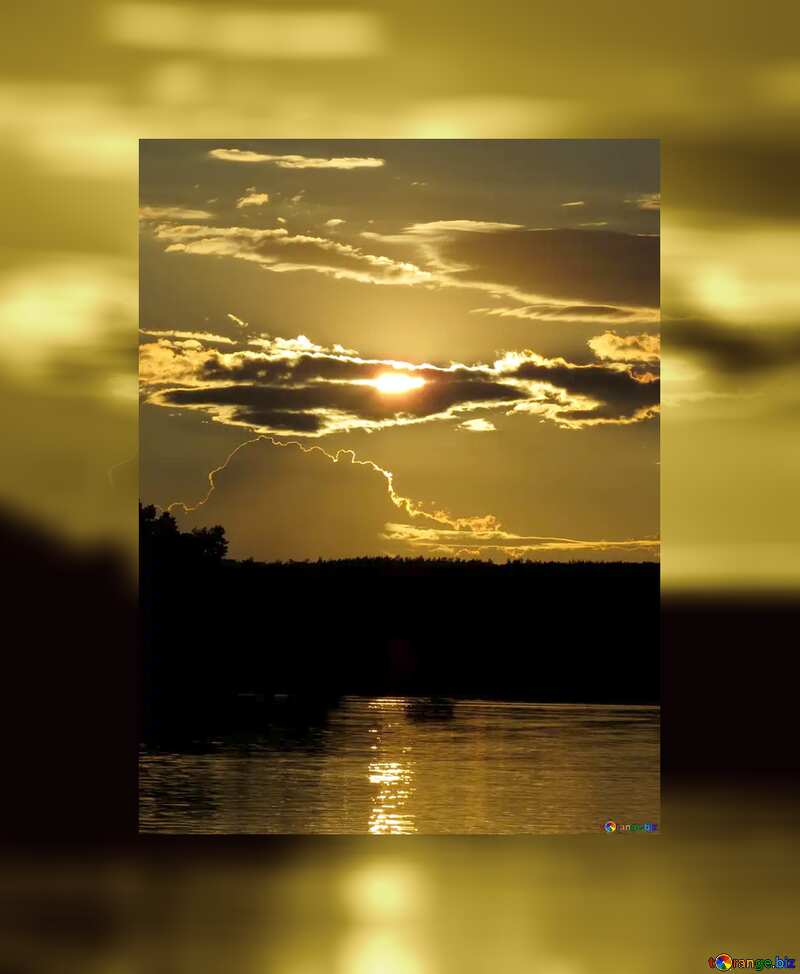 Beautiful sunset on lakein gold frame №36400