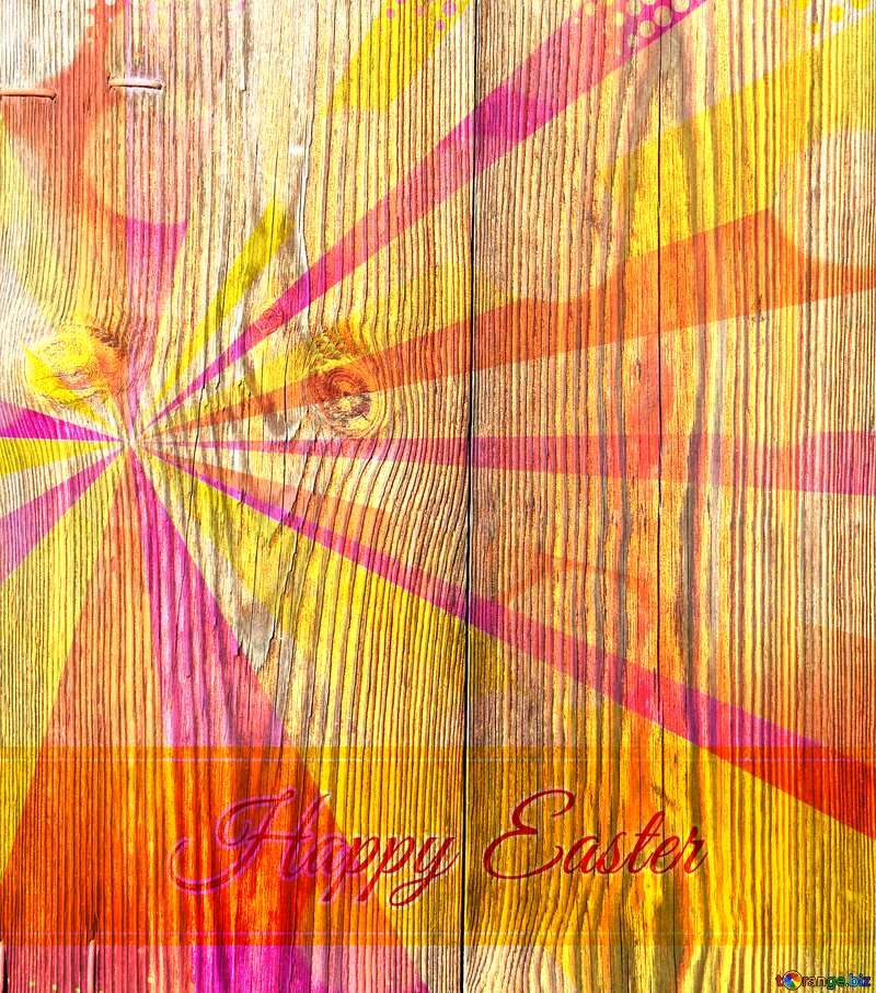Stained wood Card with Happy Easter write text on vintage  Colors rays background №28901