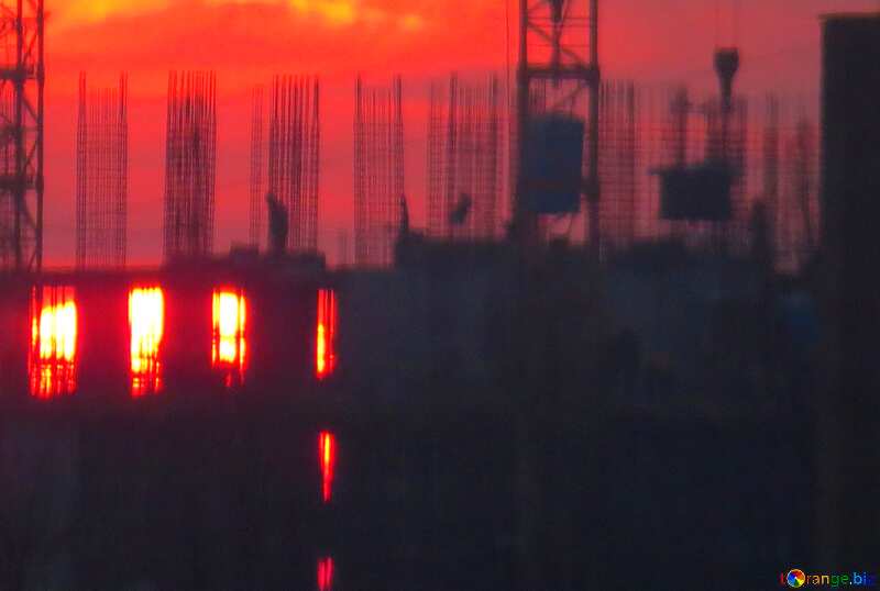 Sun sunset and Construction of a multi-storey building №30337