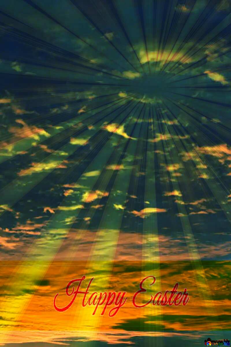 Sunset with  Inscription Happy Easter on Background with Rays of sunlight №44615