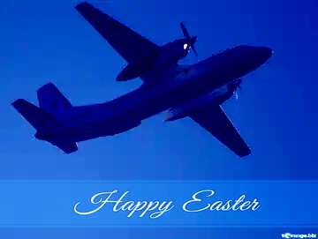FX №177500 Airplane aviation`s  Blue card with Inscription Happy Easter    