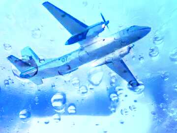 FX №177476 Airplane  Beautiful background Drops Rain