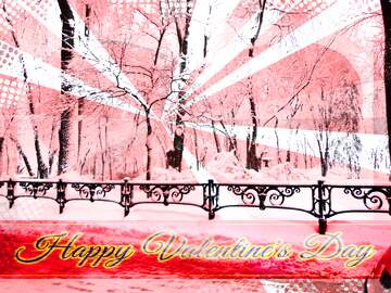 FX №177392 Snow City Park Greeting card retro style background Lettering Happy Valentine`s Day