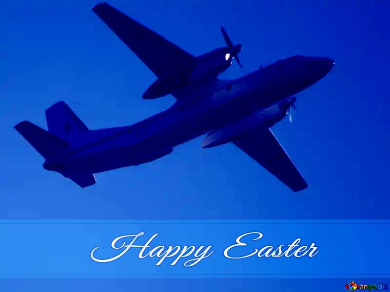 Airplane aviation`s  Blue card with Inscription Happy Easter     №34533