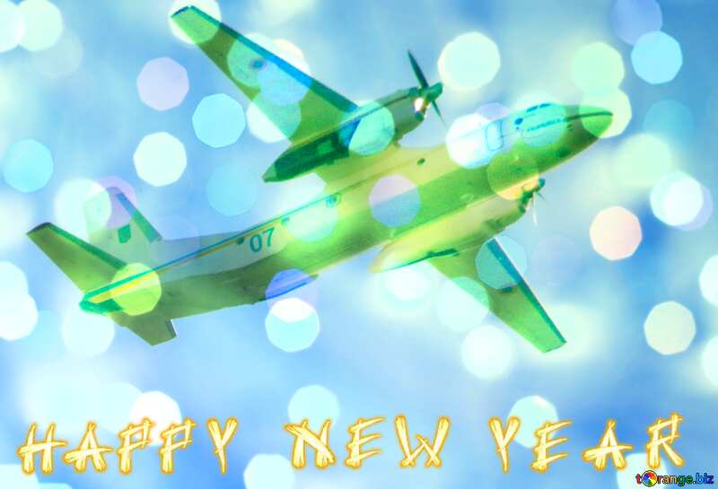Airplane in sky  Happy New Year bokeh background №34533