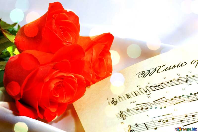 Card greetings , music rose flowers background №7255