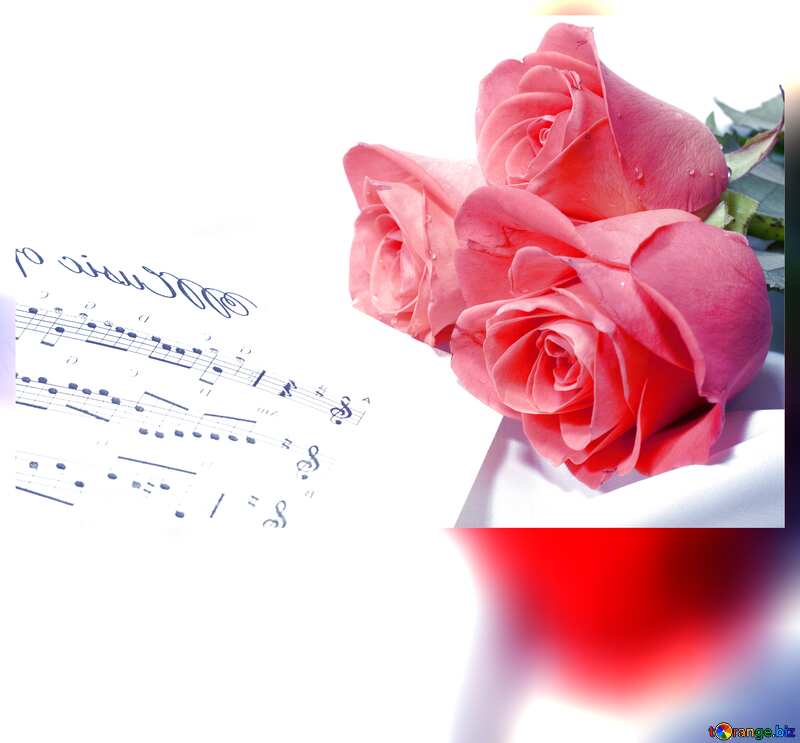 Card greetings music rose and notes blank template №7255