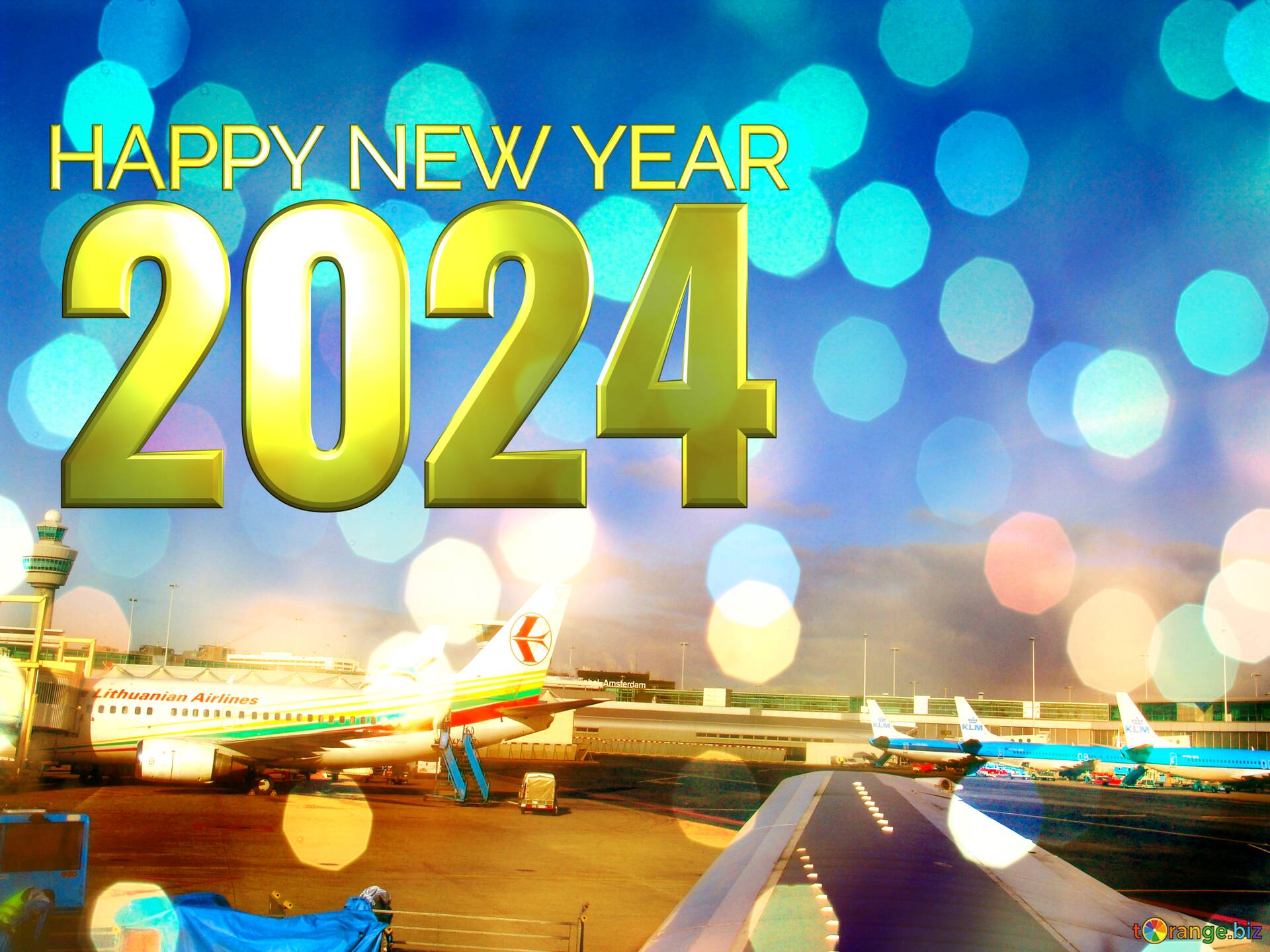 Aircraft Background Card Happy New Year 2024 Merry Christmas №178899