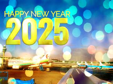 FX №178899 Aircraft  Background Card Happy  New Year 2025 Merry Christmas