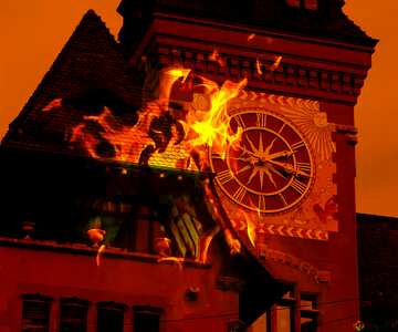 FX №178937  The clock on the old tower fire  Ilustration