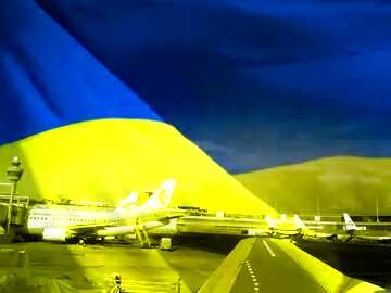 FX №178893  View from the airplane on the aircraft at the terminal at the airport Ukrainian Background