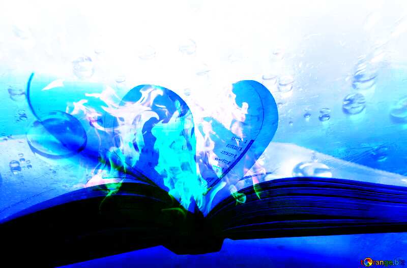  Book heart and droops blue background №16073