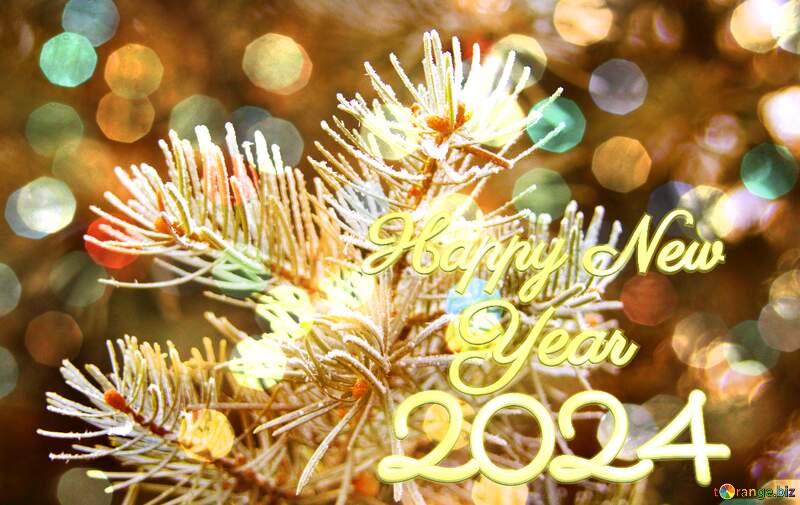 Frosty spruce branch  Happy New Year 2024 Card Background №426
