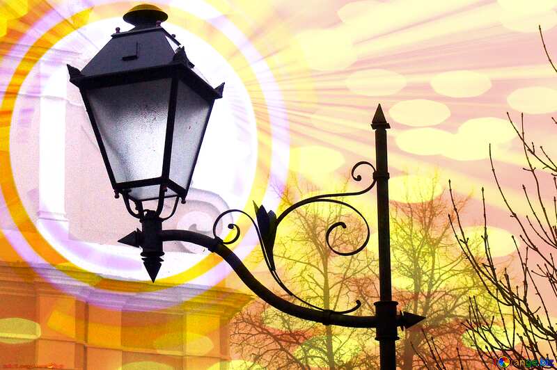 Old street lamp Infographics circle frame Gold Rays Background №343